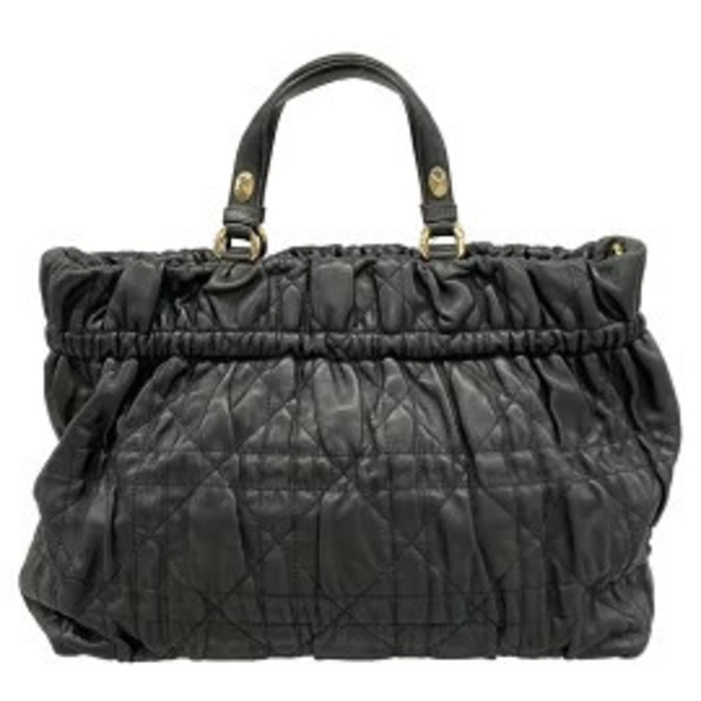 Christian Dior Cannage Stitch Tote Bag Gathered Black Lambskin
